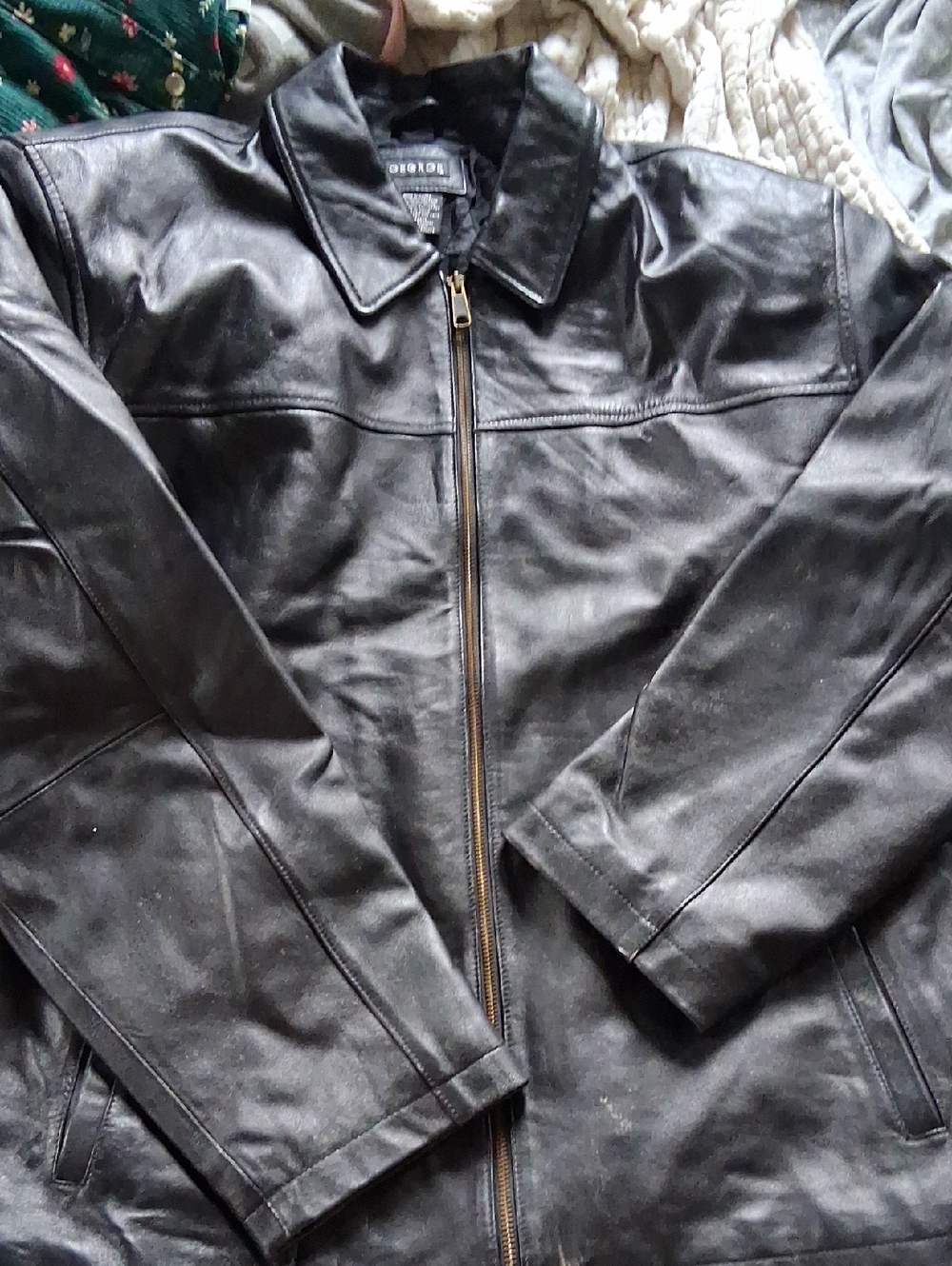 George Black Faux Leather Jacket with Label Detail